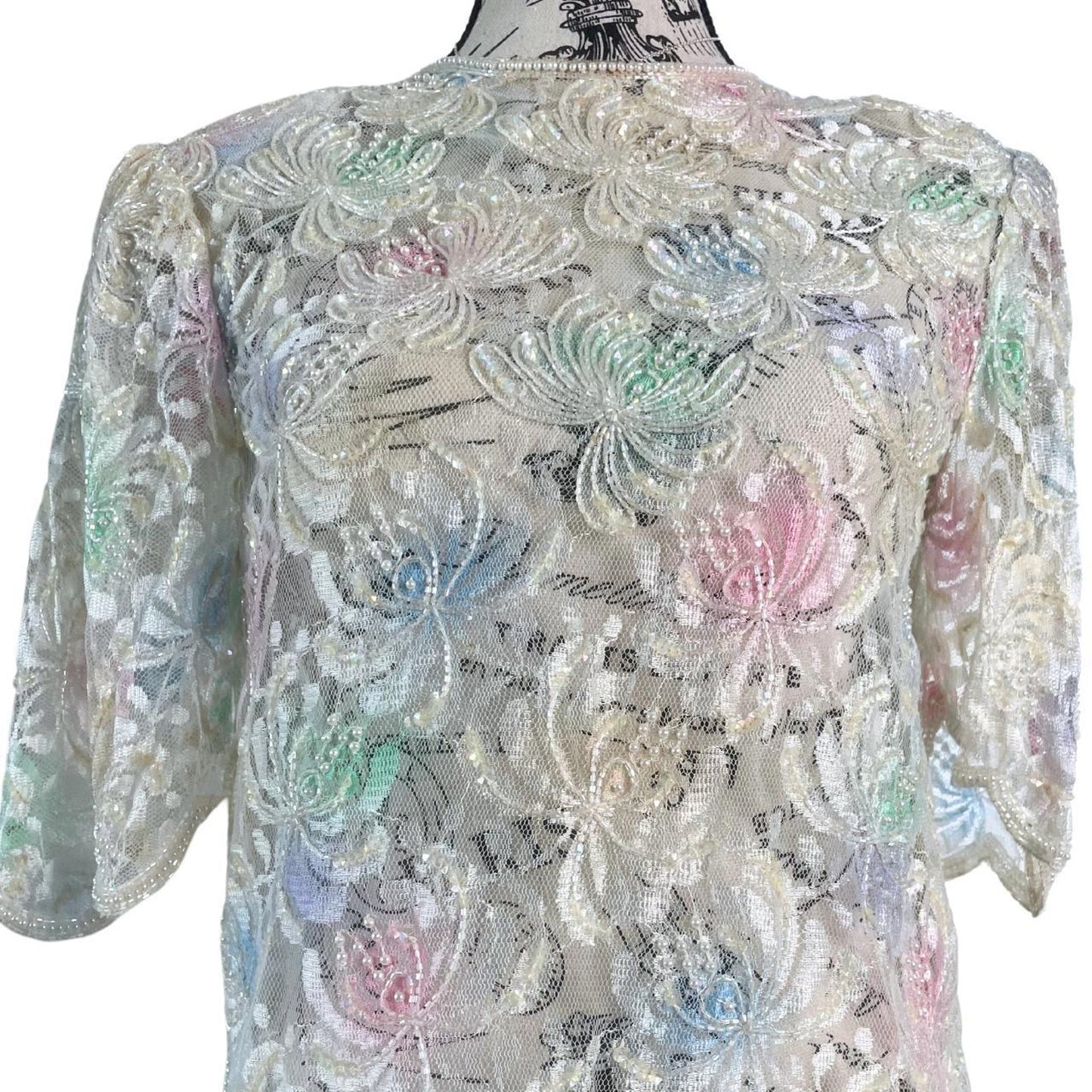 80s Sheer Beaded Lace Top