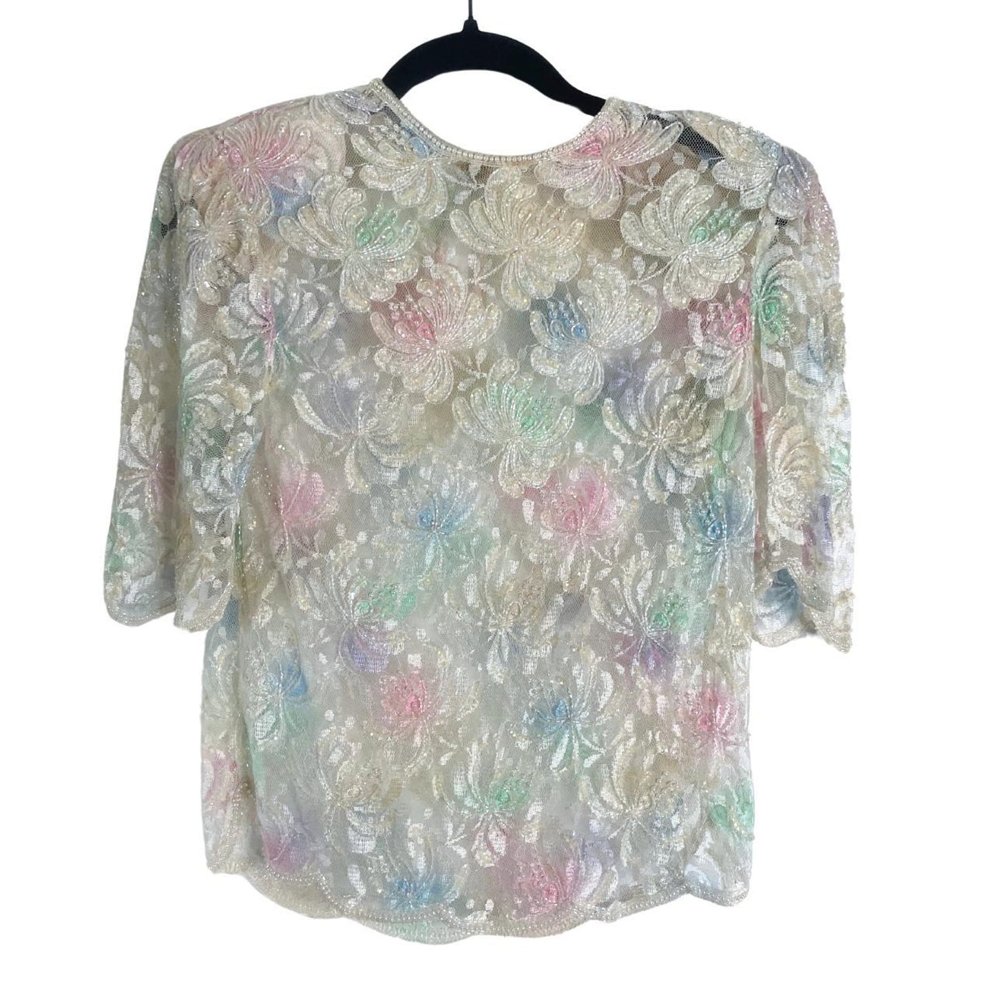 80s Sheer Beaded Lace Top