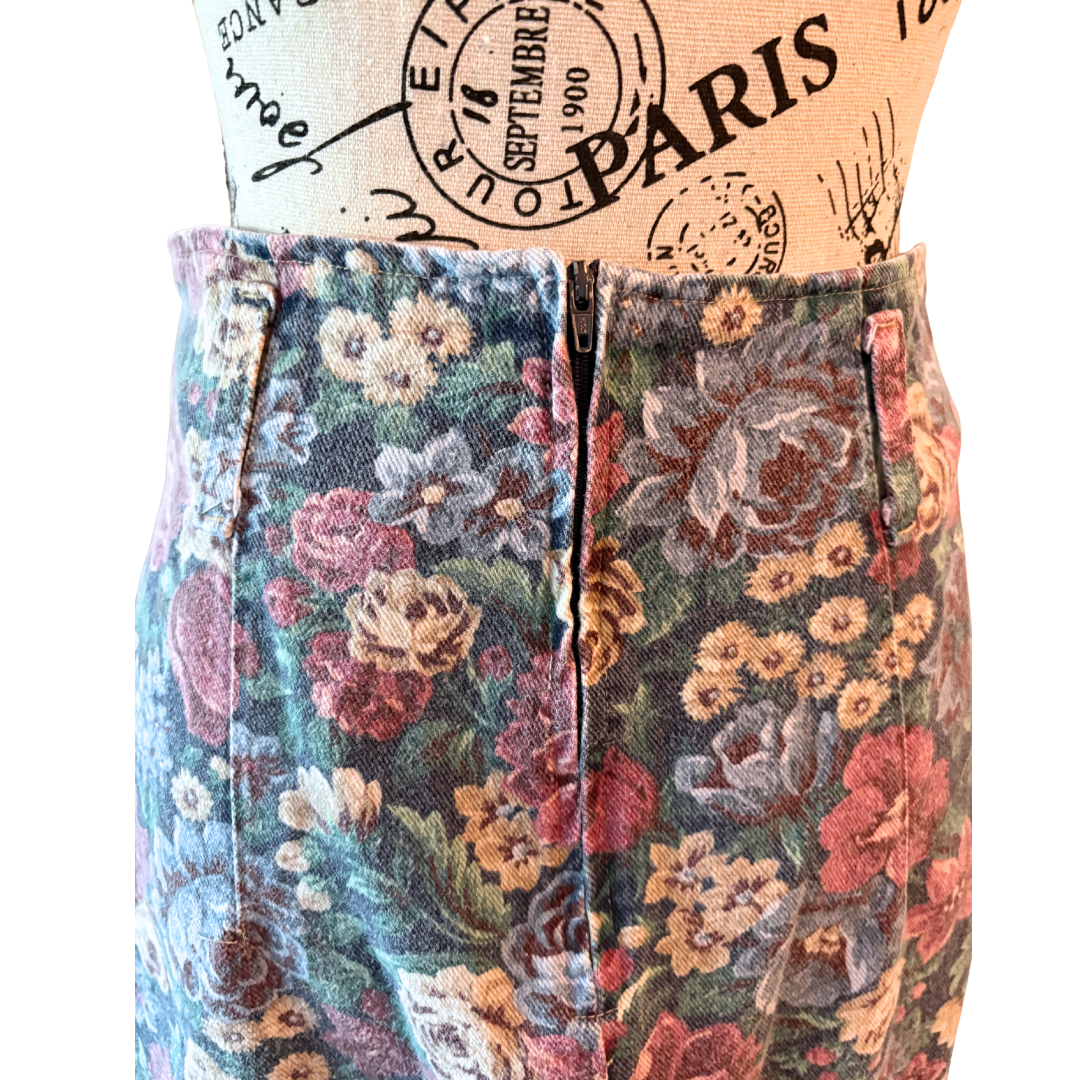 80s Floral Denim Skirt