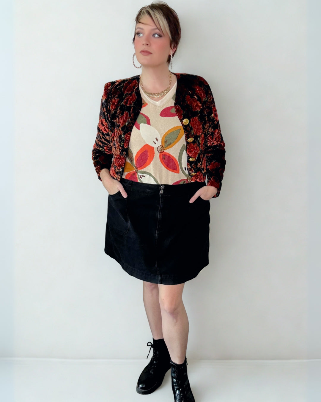 80s Velvet Quilted Blazer Jacket