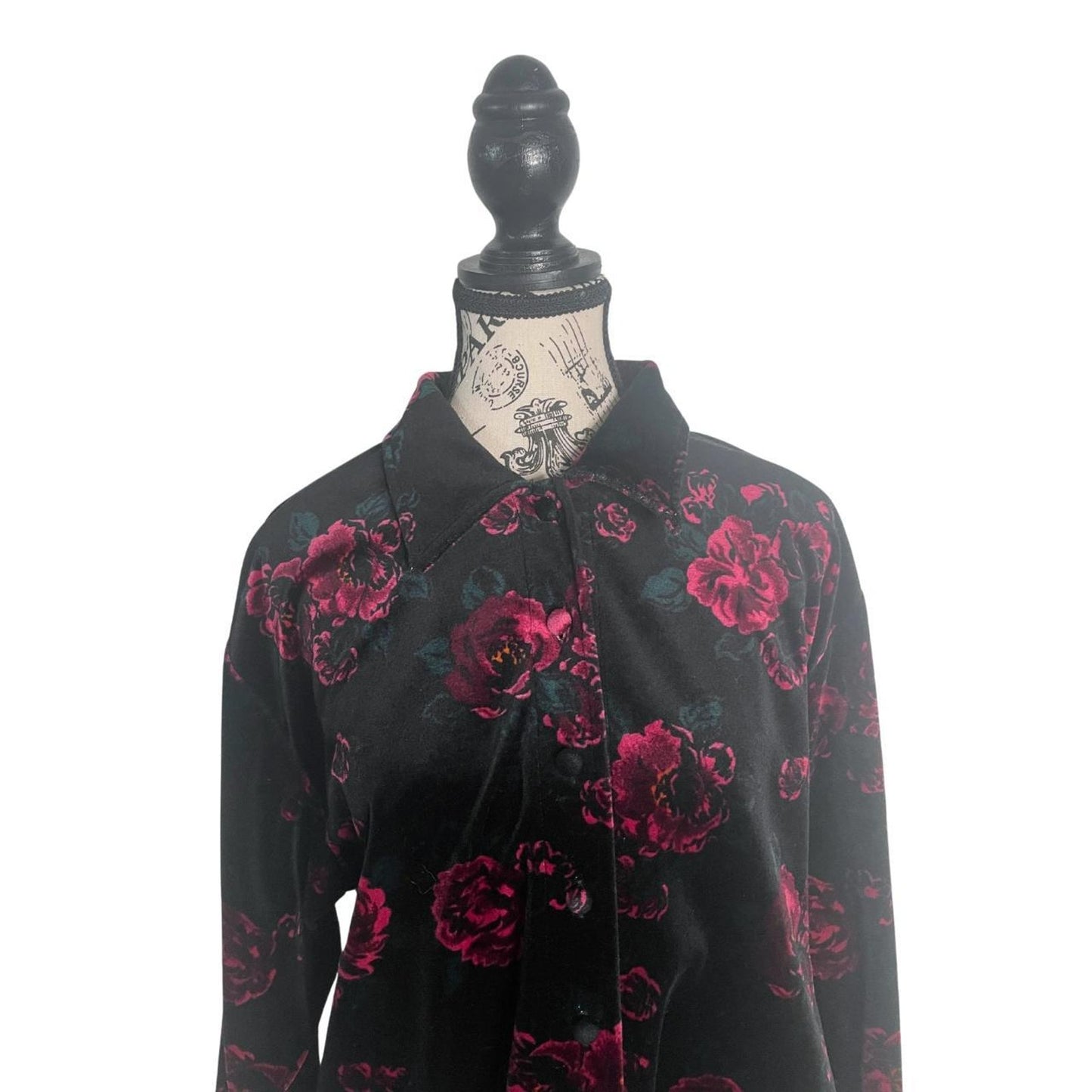 90s Dark Floral Velvet Button Up Shirt