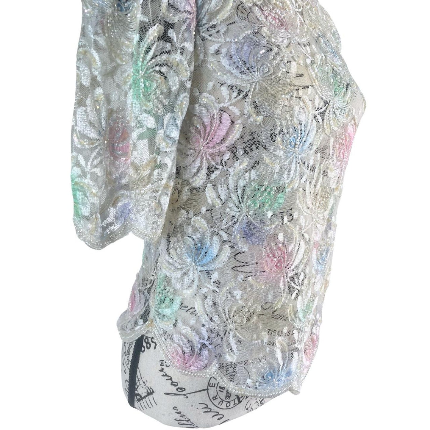 80s Sheer Beaded Lace Top