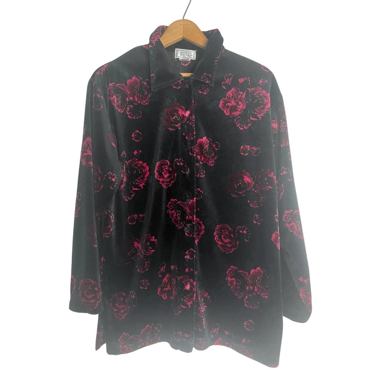 90s Dark Floral Velvet Button Up Shirt