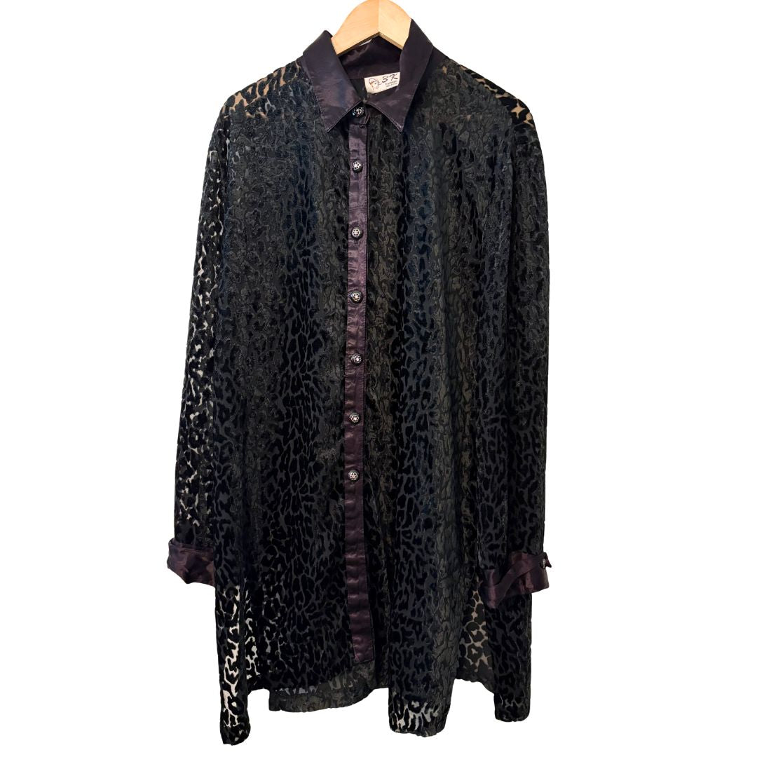 80s Sheer Burnout Velvet Duster / Dress
