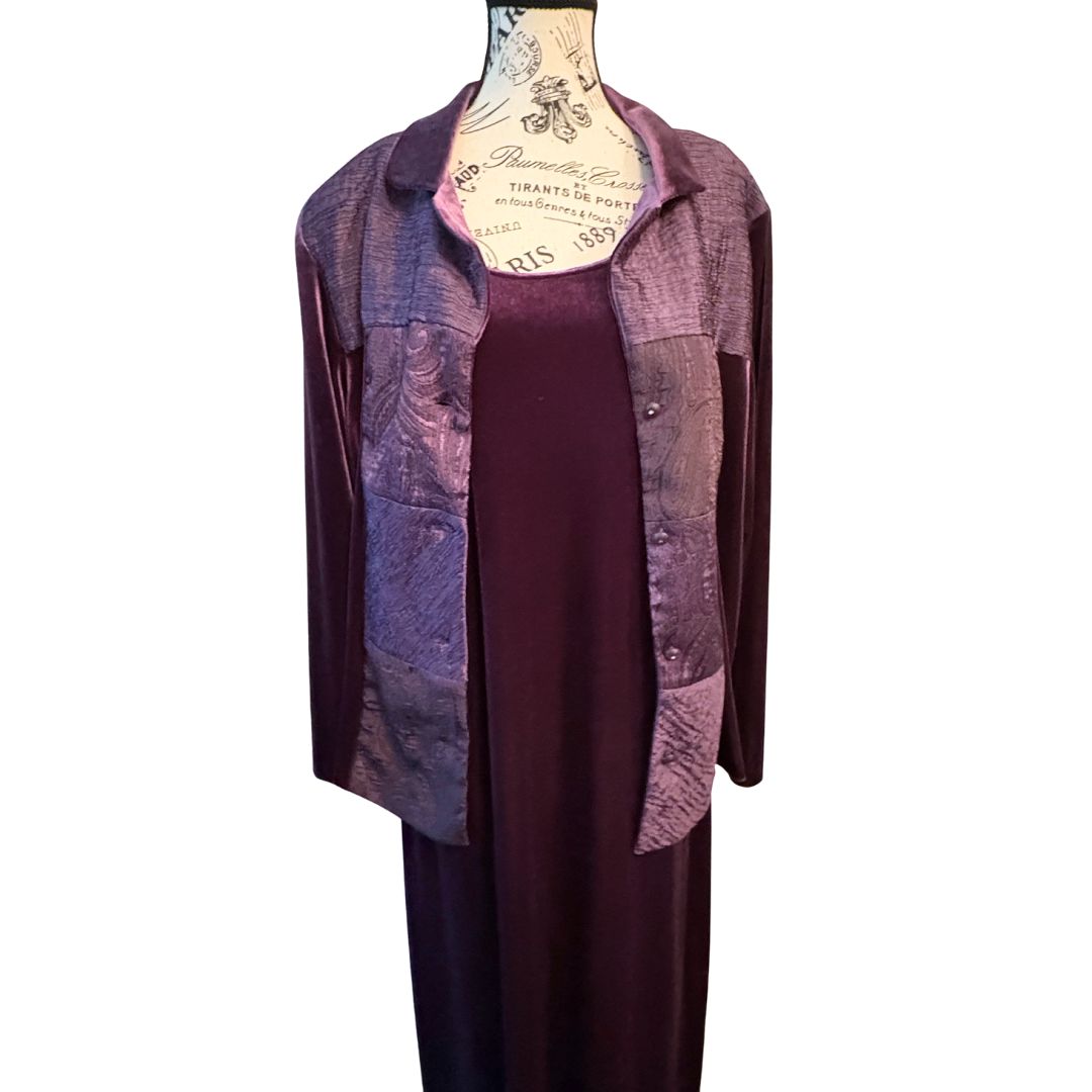 90s Purple Velvet Jacket & Maxi Dress Set