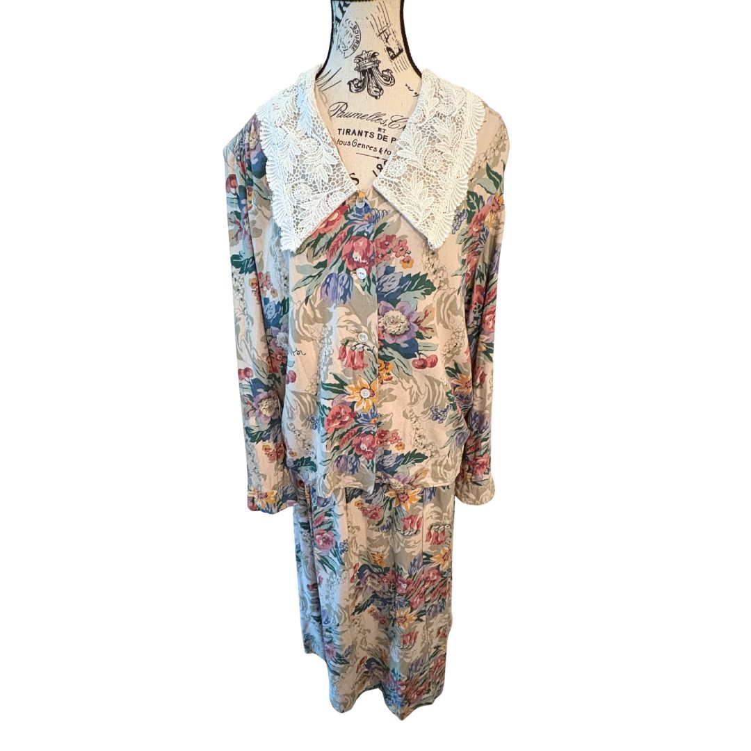 70s Floral Top and Skirt Set