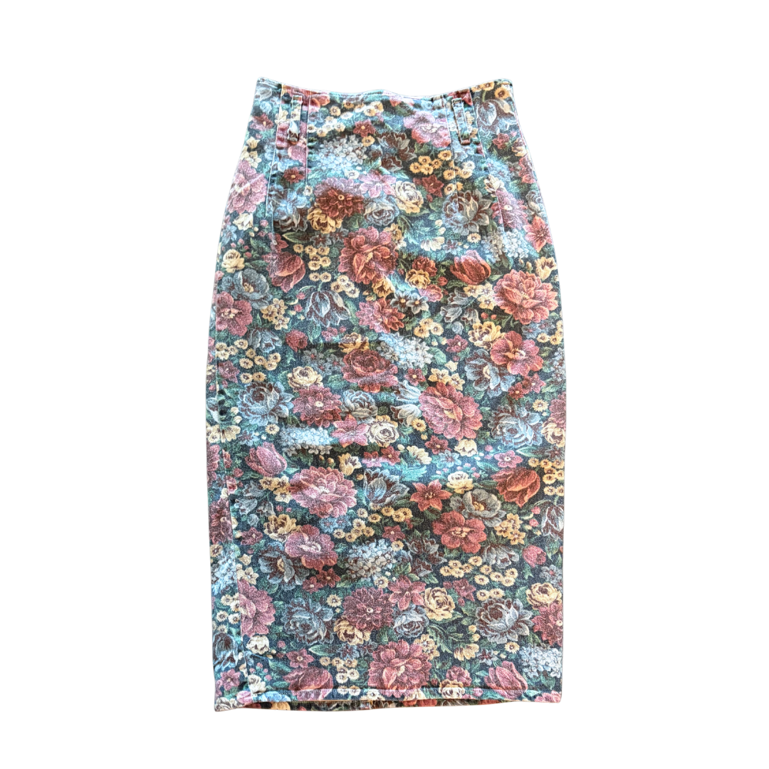 80s Floral Denim Skirt