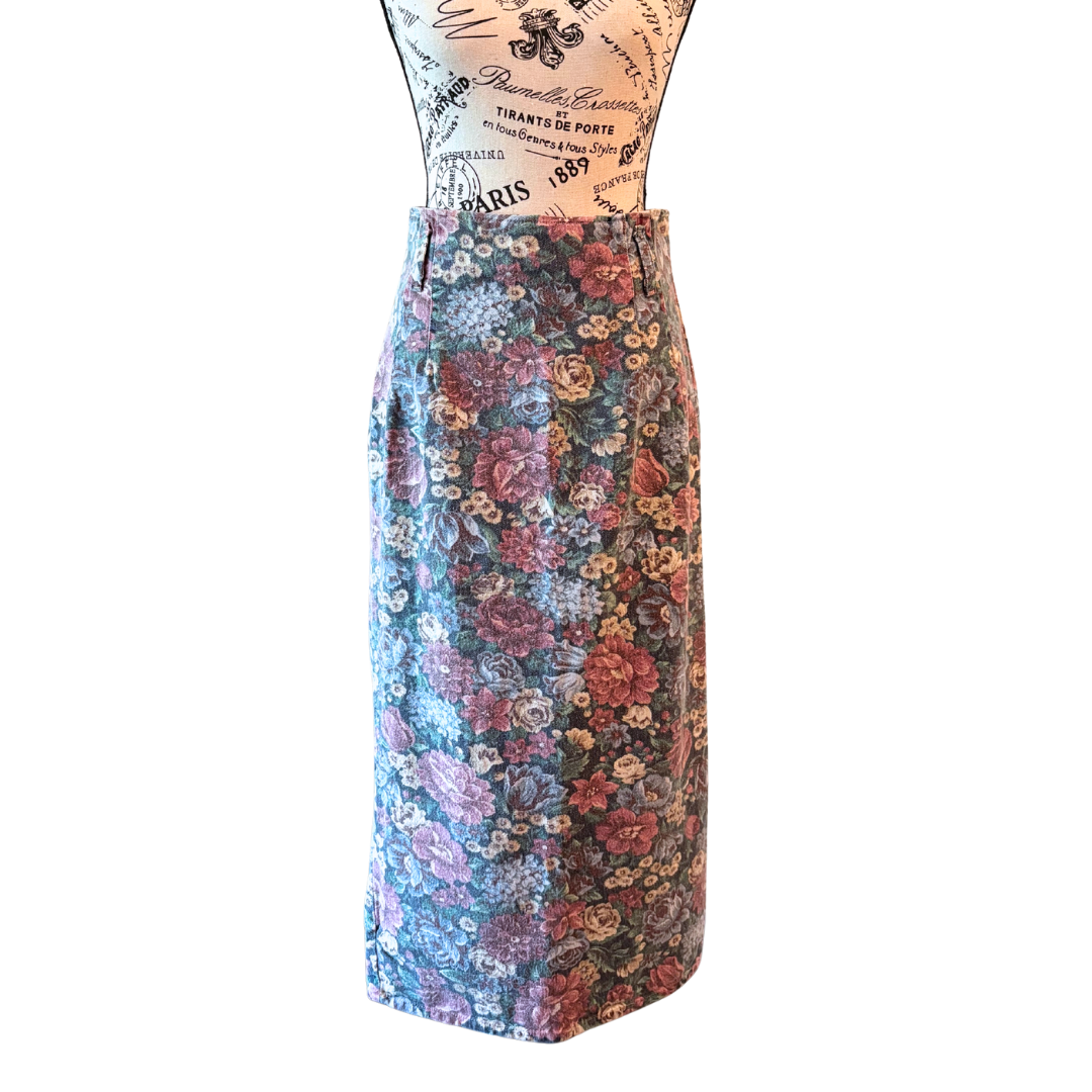 80s Floral Denim Skirt