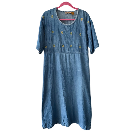 90s Embroidered Denim Dress