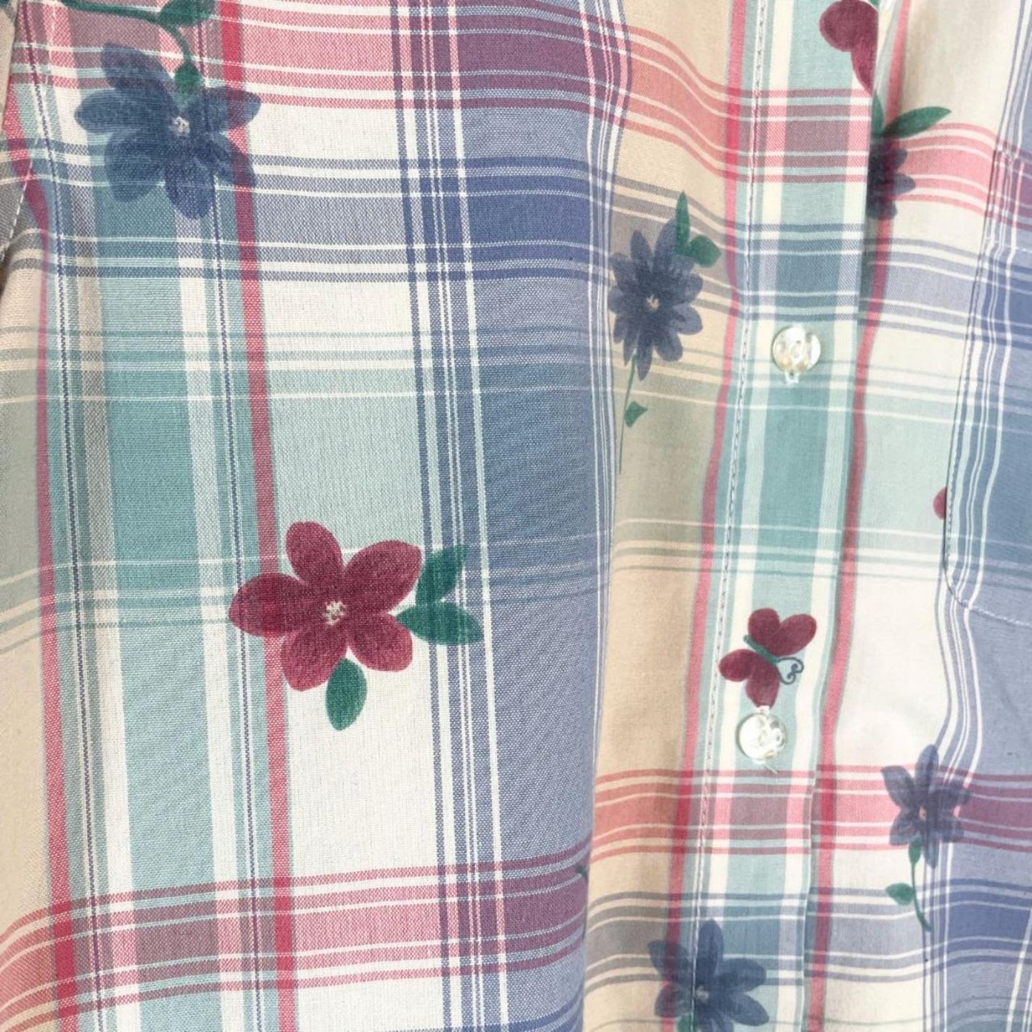 90s Pastel Plaid Floral Shirt