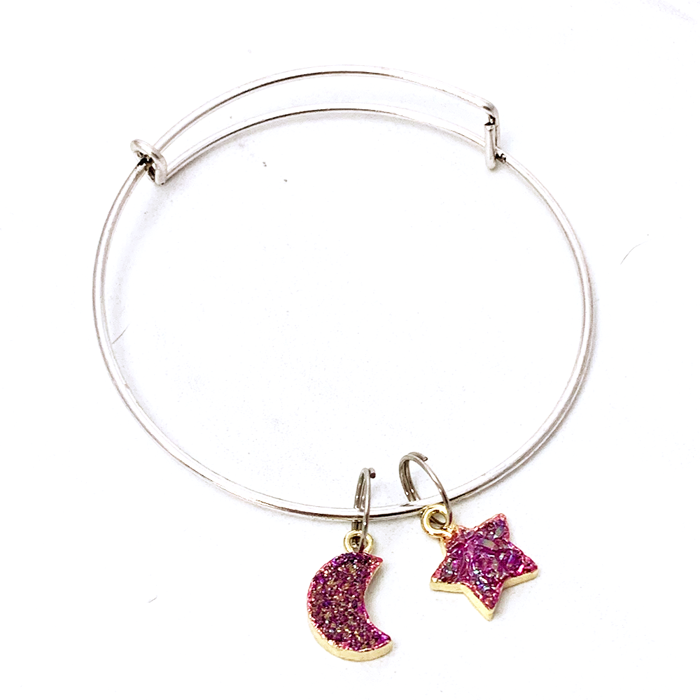 Heart & Moon Bangle Bracelet