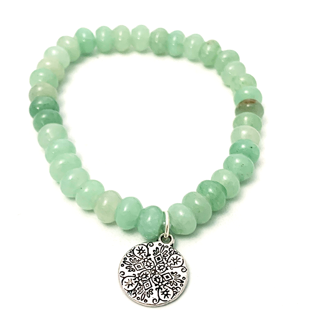 Green Adventurine Bead Bracelet with Mandala Charm