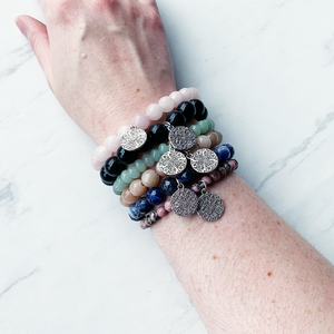 Black Obsidian Bead Bracelet with Mandala Charm