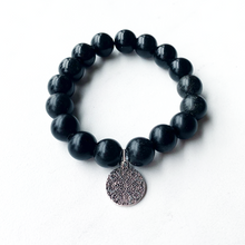 Load image into Gallery viewer, Black Obsidian Bead Bracelet with Mandala Charm
