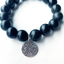 Load image into Gallery viewer, Black Obsidian Bead Bracelet with Mandala Charm
