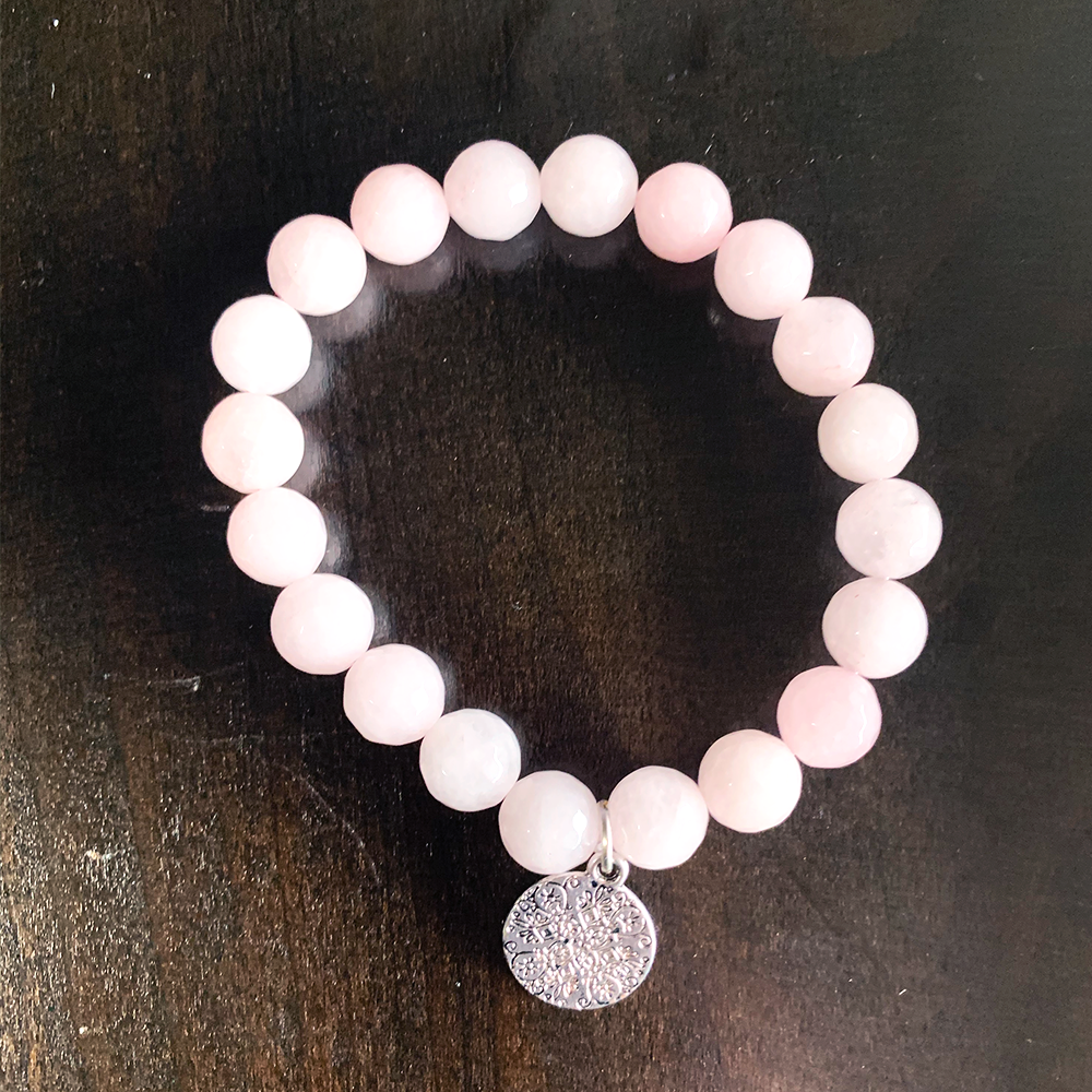 Rose Quartz Bead Bracelet with Mandala Charm