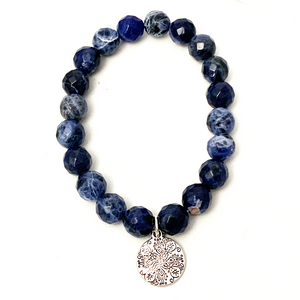 Sodalite Bead Bracelet with Mandala Charm