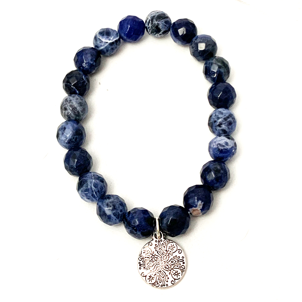 Sodalite Bead Bracelet with Mandala Charm